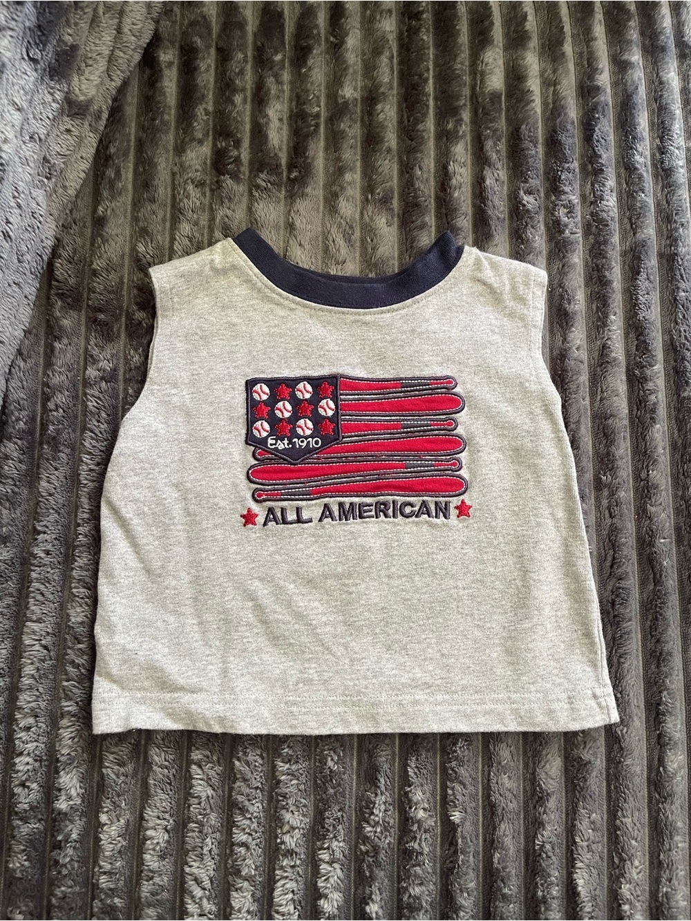 Vintage Miniwear Gray Tank Top with Red & Navy All American Flag Patch